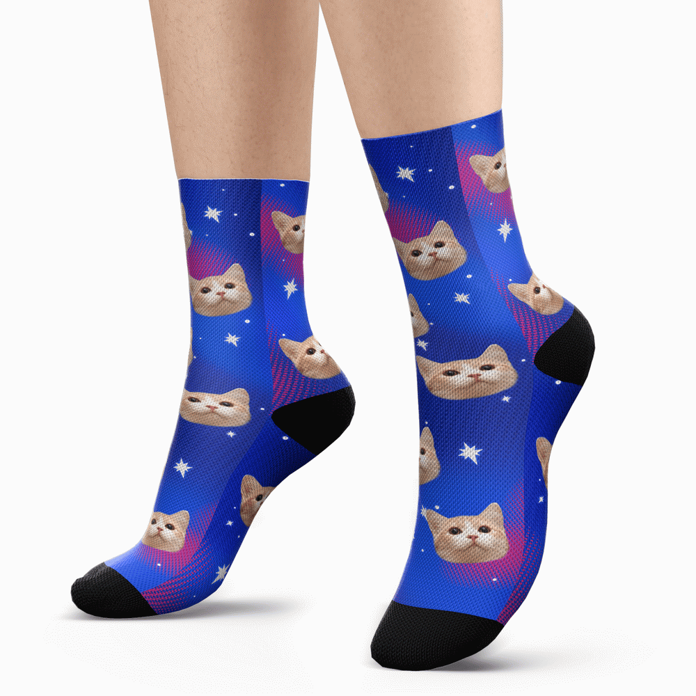 Custom Face Socks Add Pictures and Name Star Breathable Soft Socks - PhotoBoxer