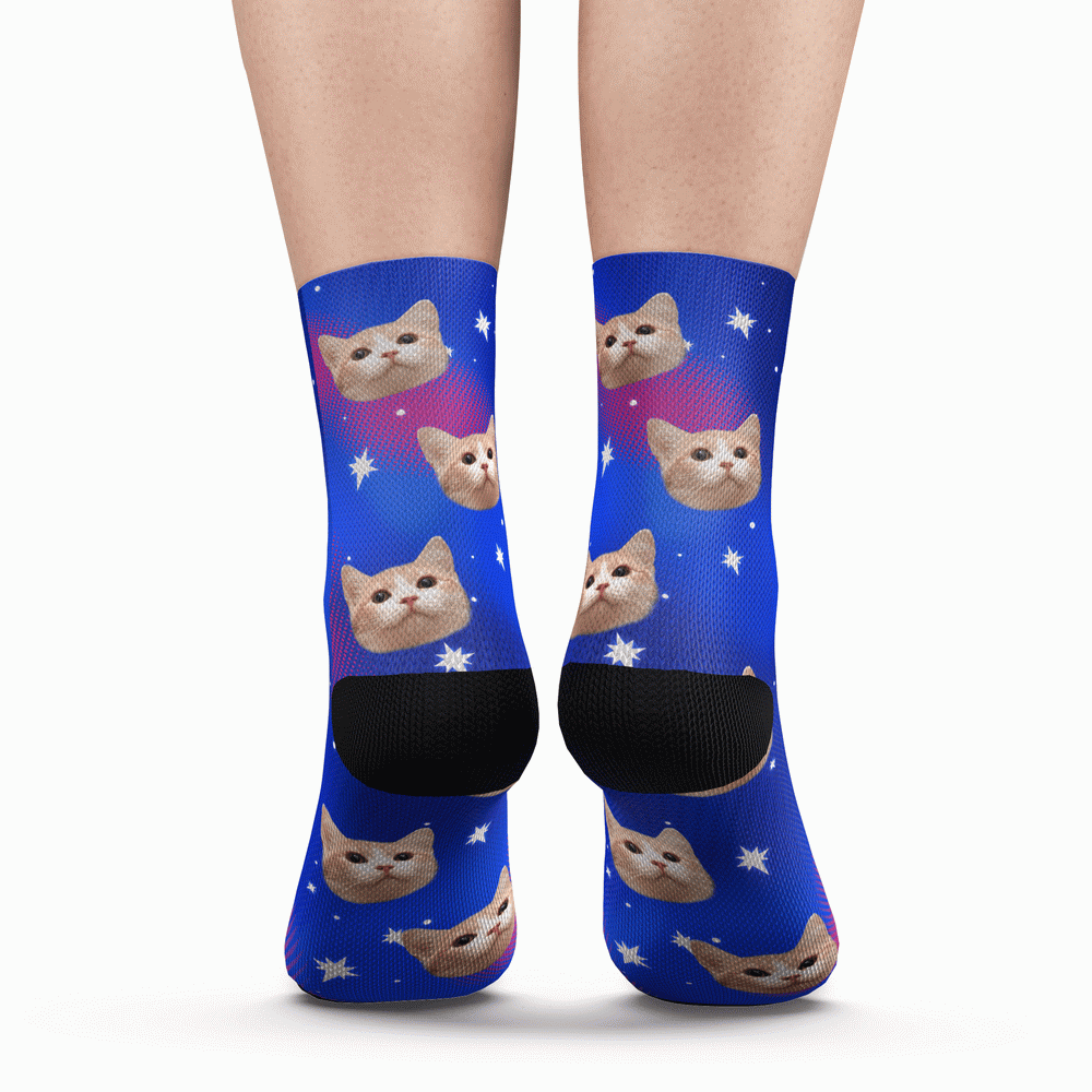 Custom Face Socks Add Pictures and Name Star Breathable Soft Socks - PhotoBoxer