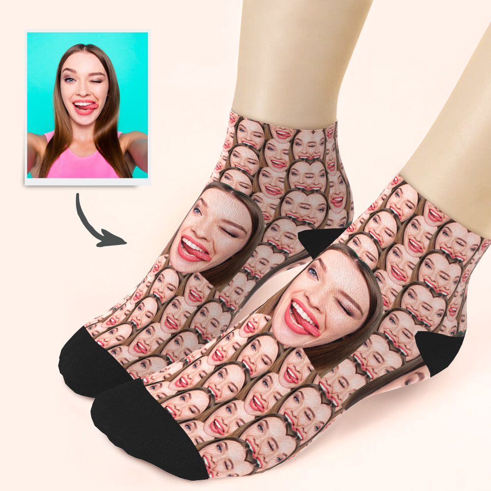 Custom Girlfriend Smile Face Ankle Socks - PhotoBoxer