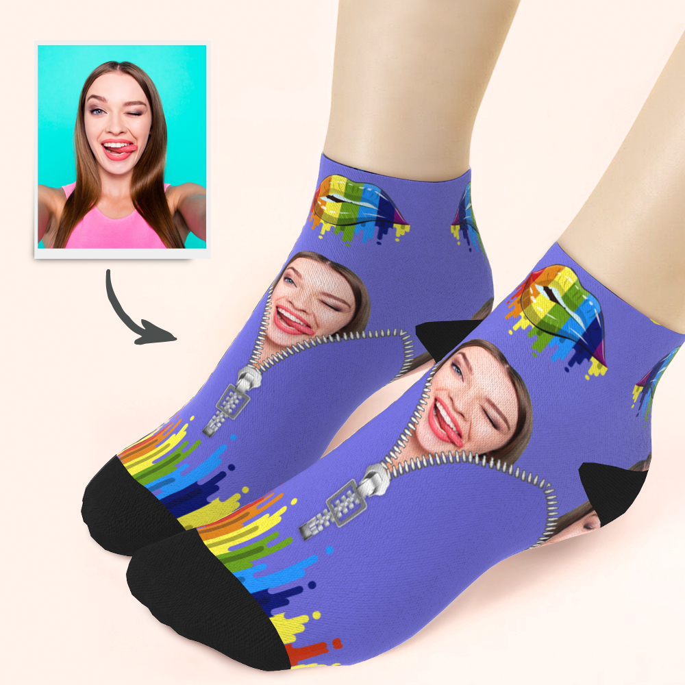 Custom Face Colorful Lip Ankle Socks - PhotoBoxer