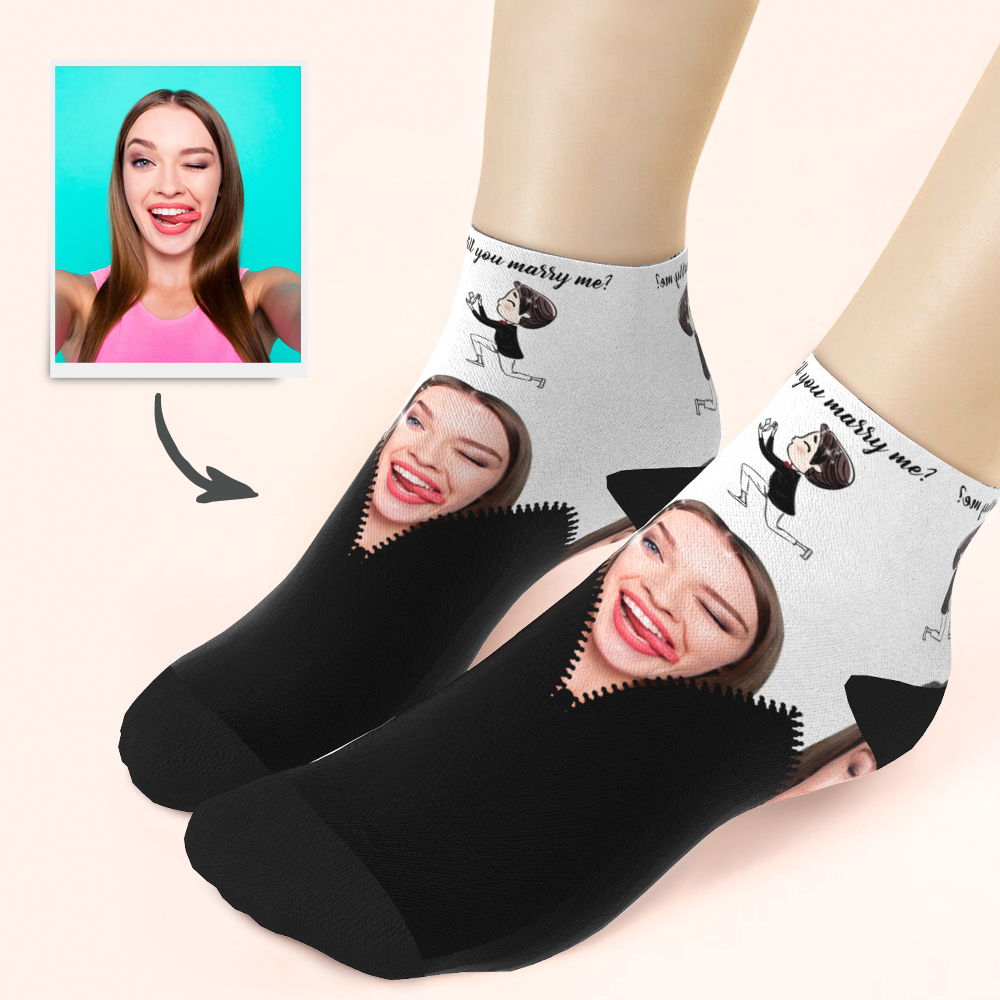 Custom Face Marry Me Ankle Socks - PhotoBoxer