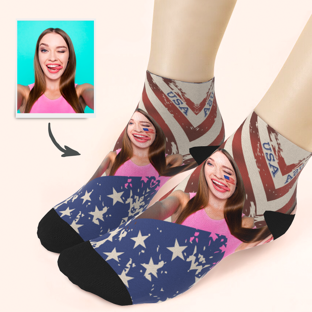 Custom Face National Flag Ankle Socks - PhotoBoxer