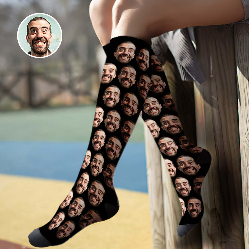 Custom Knee High Face Socks Summer Socks - Full Face Blue - PhotoBoxer