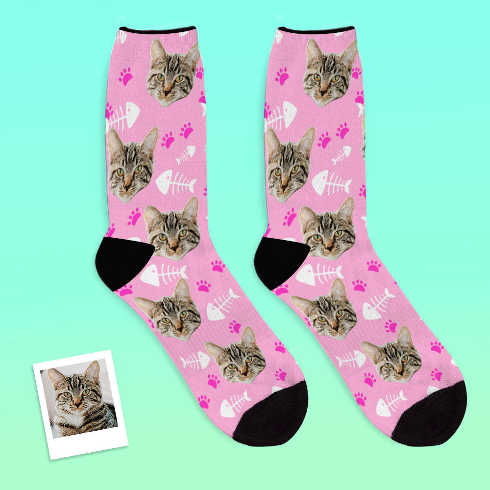 Custom Breathable Face Socks Lovely Cat Photo Socks - PhotoBoxer