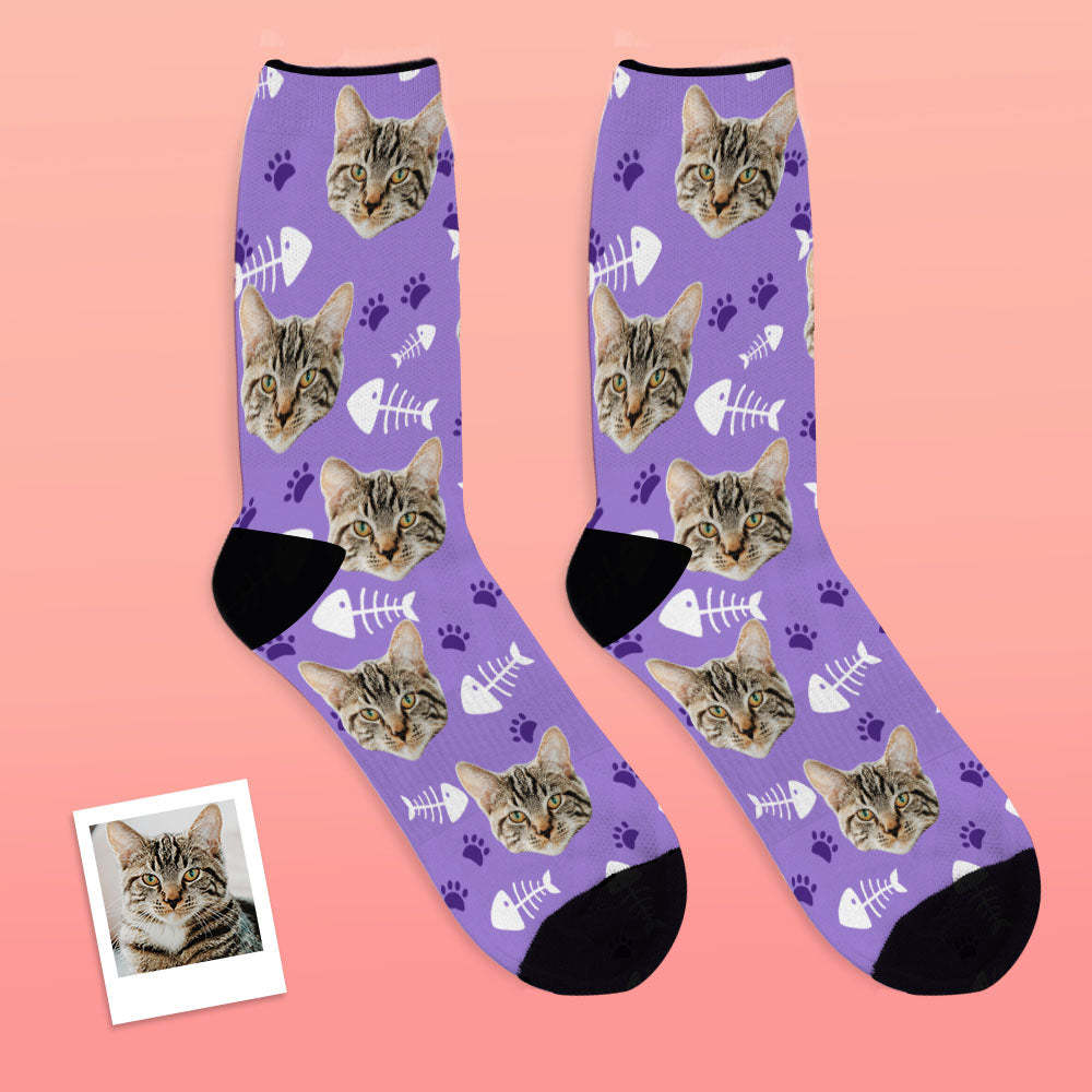 Custom Breathable Face Socks Lovely Cat Photo Socks - PhotoBoxer