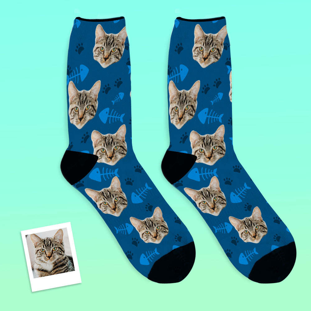 Custom Breathable Face Socks Lovely Cat Photo Socks - PhotoBoxer