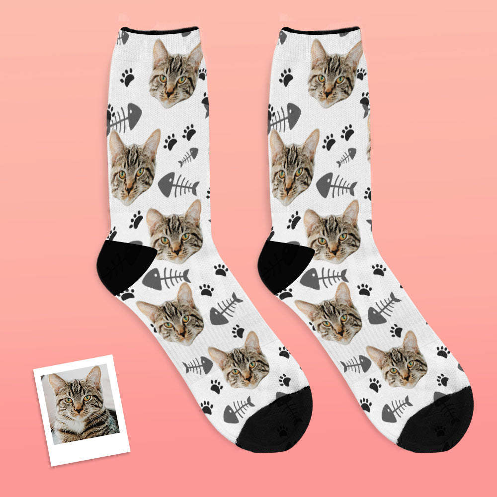 Custom Breathable Face Socks Lovely Cat Photo Socks - PhotoBoxer