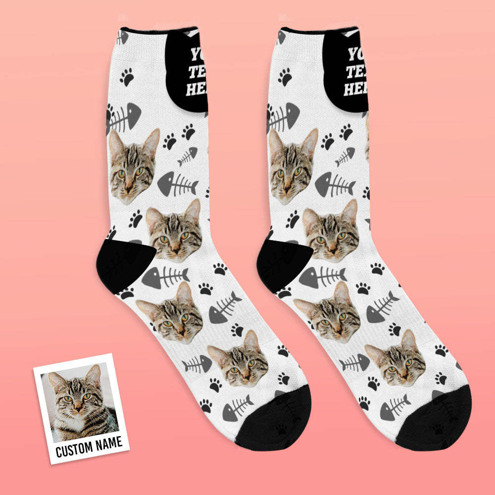 Custom Breathable Face Socks Lovely Cat Photo Socks - PhotoBoxer