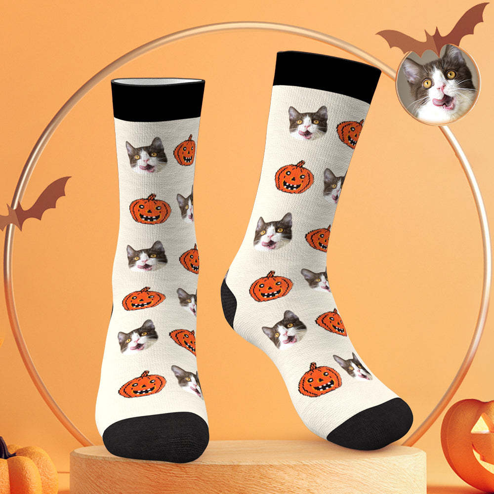 Custom Face Socks Personalized Photo Halloween White Socks Pumpkin