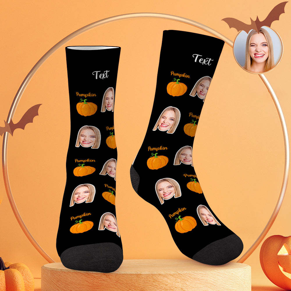 Custom Face Socks Personalized Photo Halloween Black Socks Pumpkin