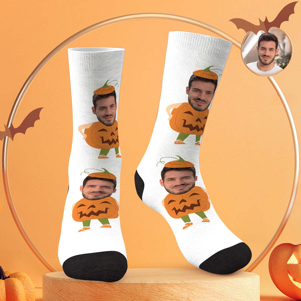 Custom Face Socks Personalized Photo Halloween White Socks Funny Pumpkin