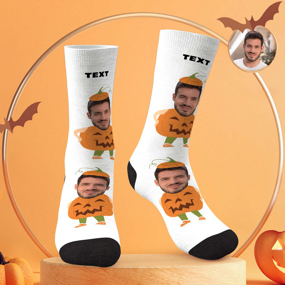 Custom Face Socks Personalized Photo Halloween White Socks Funny Pumpkin