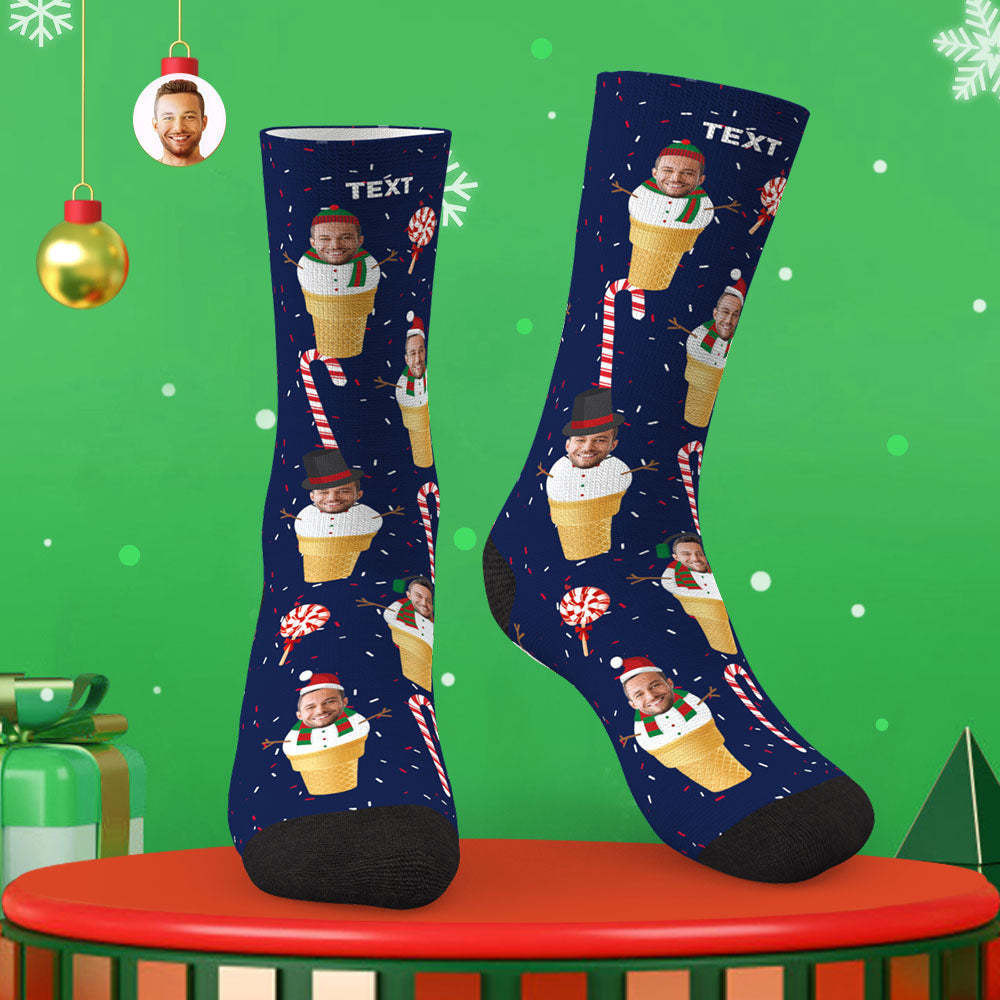Custom Face Socks Personalized Photo Socks Christmas Gift - Snowman Cone