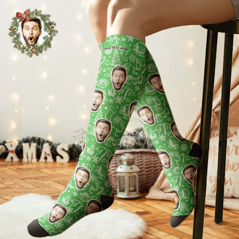 Custom Knee High Socks Personalized Face Socks Christmas Gift For Family - PhotoBoxer