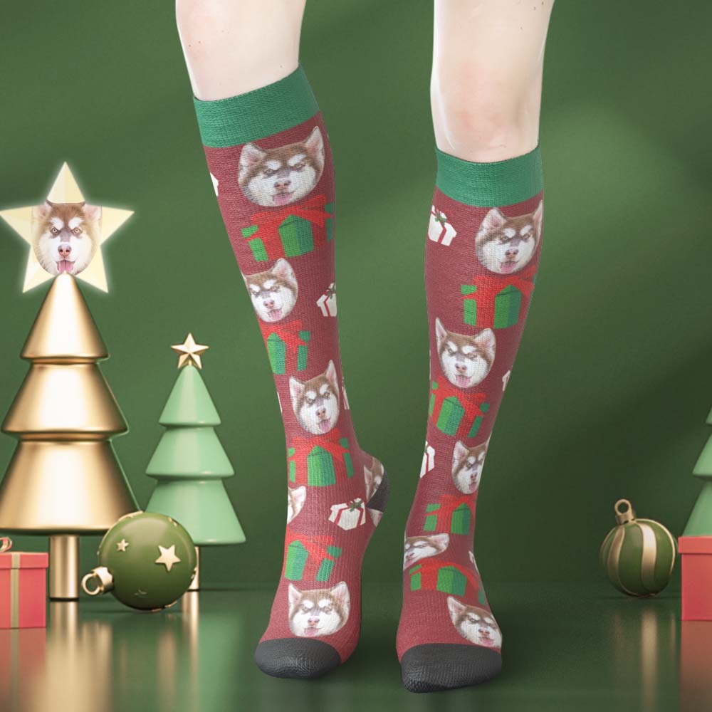 Custom Face Knee High Socks Personalized Pet's Photo Socks Christmas Gifts