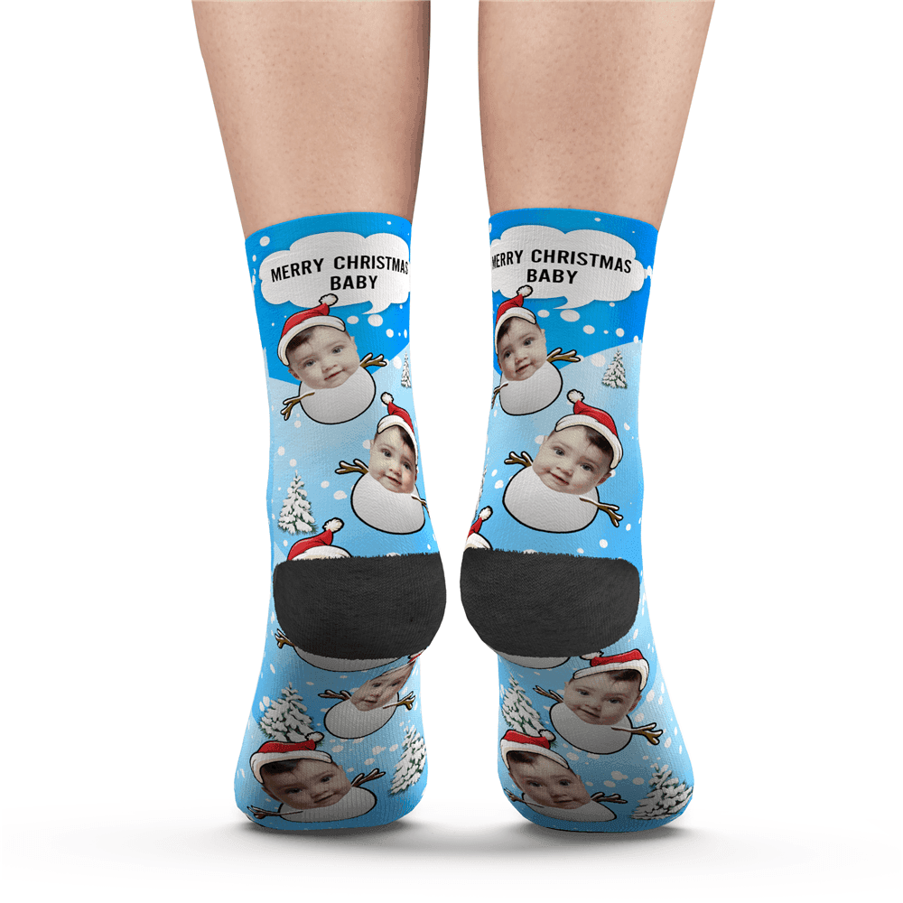 Christmas Custom Cute Snowman Socks - PhotoBoxer
