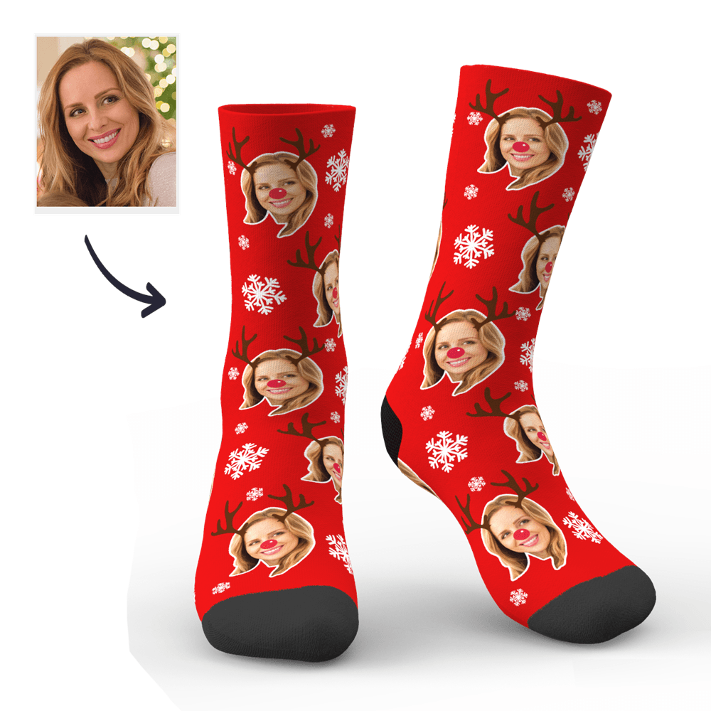 Christmas Custom Cute Antler Socks - PhotoBoxer