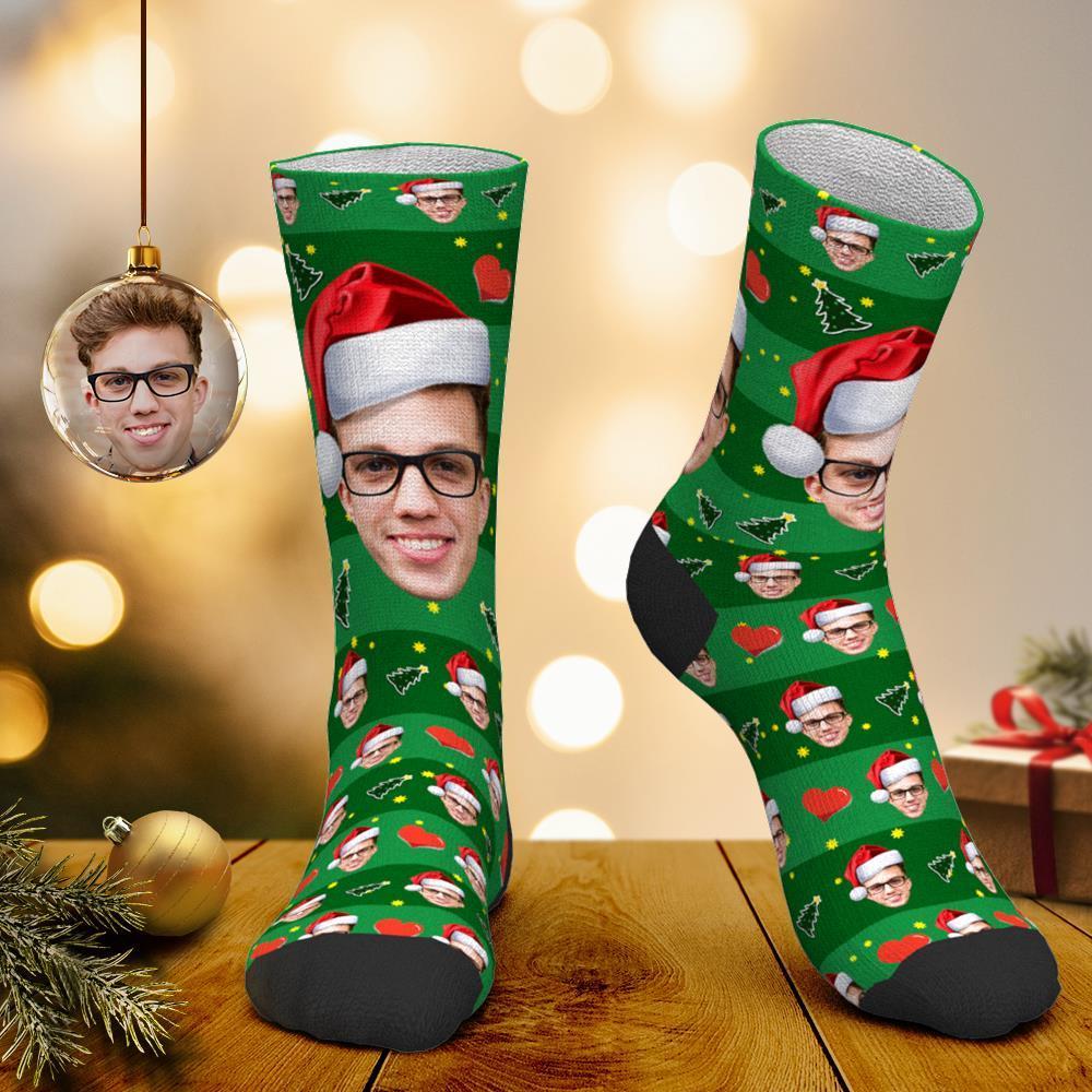 Custom Face Socks Christmas Tree Photo Socks Funny Gifts - PhotoBoxer