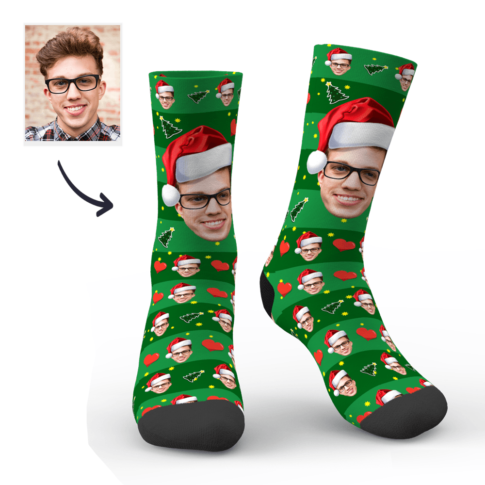 Custom Face Socks Christmas Tree Photo Socks Funny Gifts - PhotoBoxer