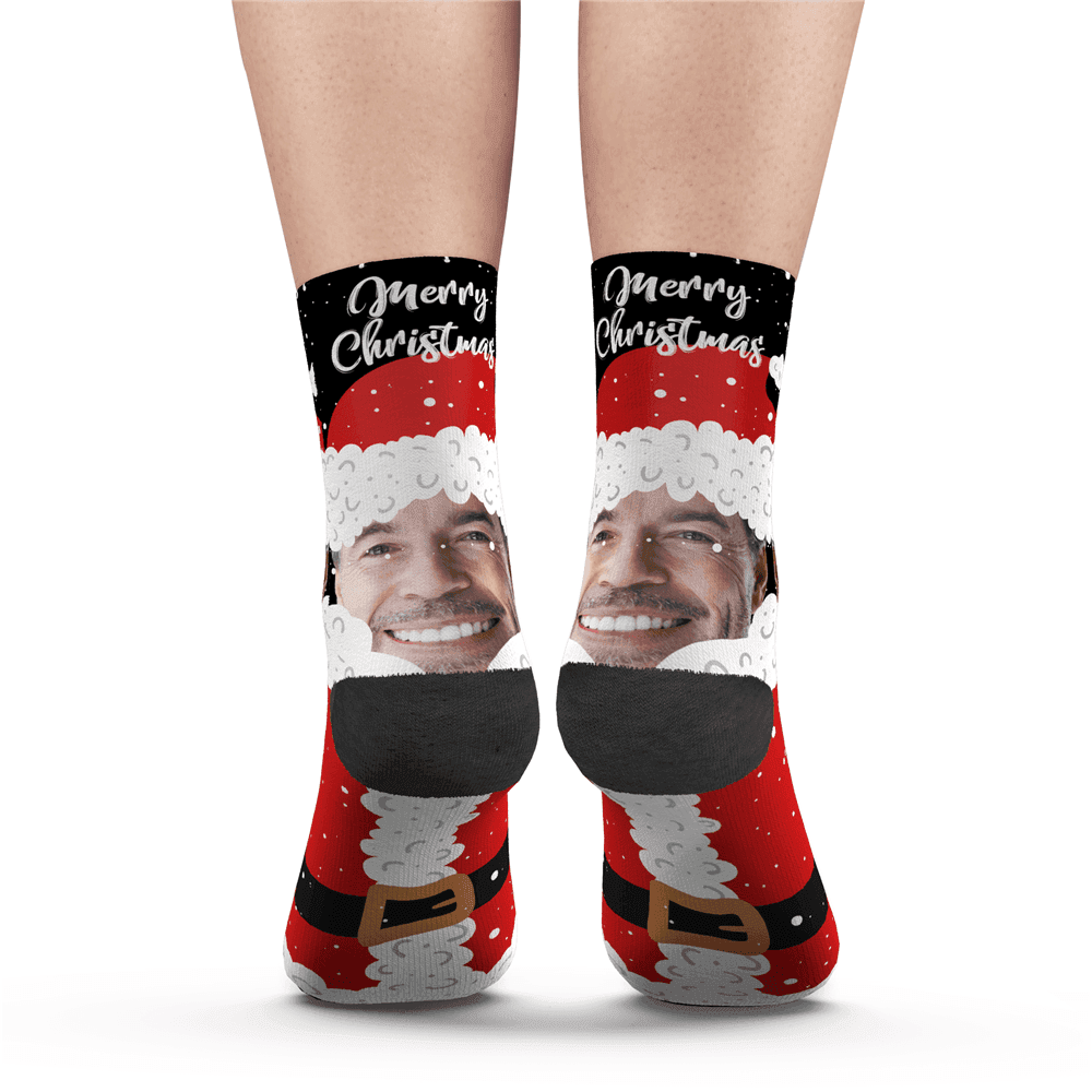 Christmas Custom Cute Santa Claus Socks With Text - PhotoBoxer