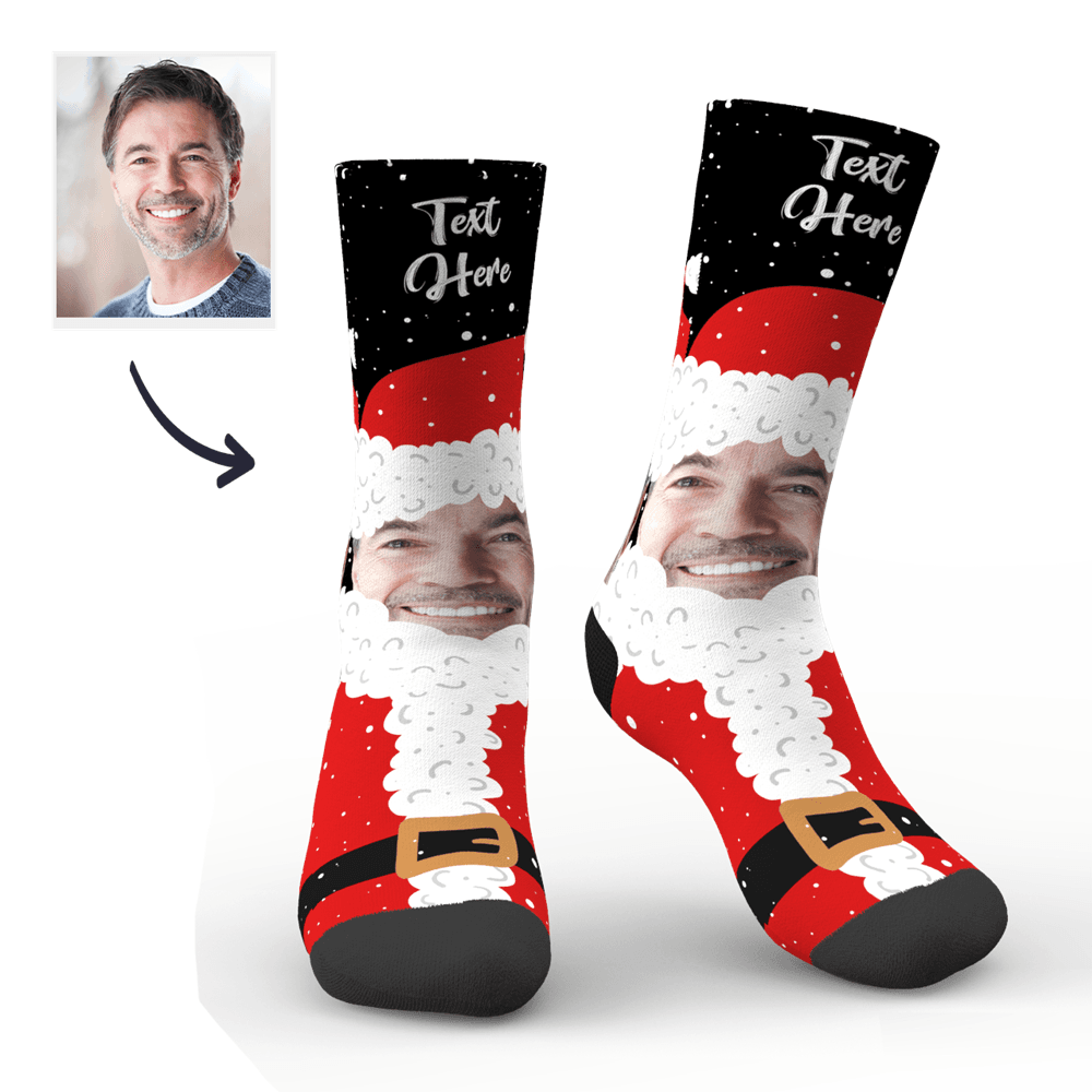 Christmas Custom Cute Santa Claus Socks With Text - PhotoBoxer