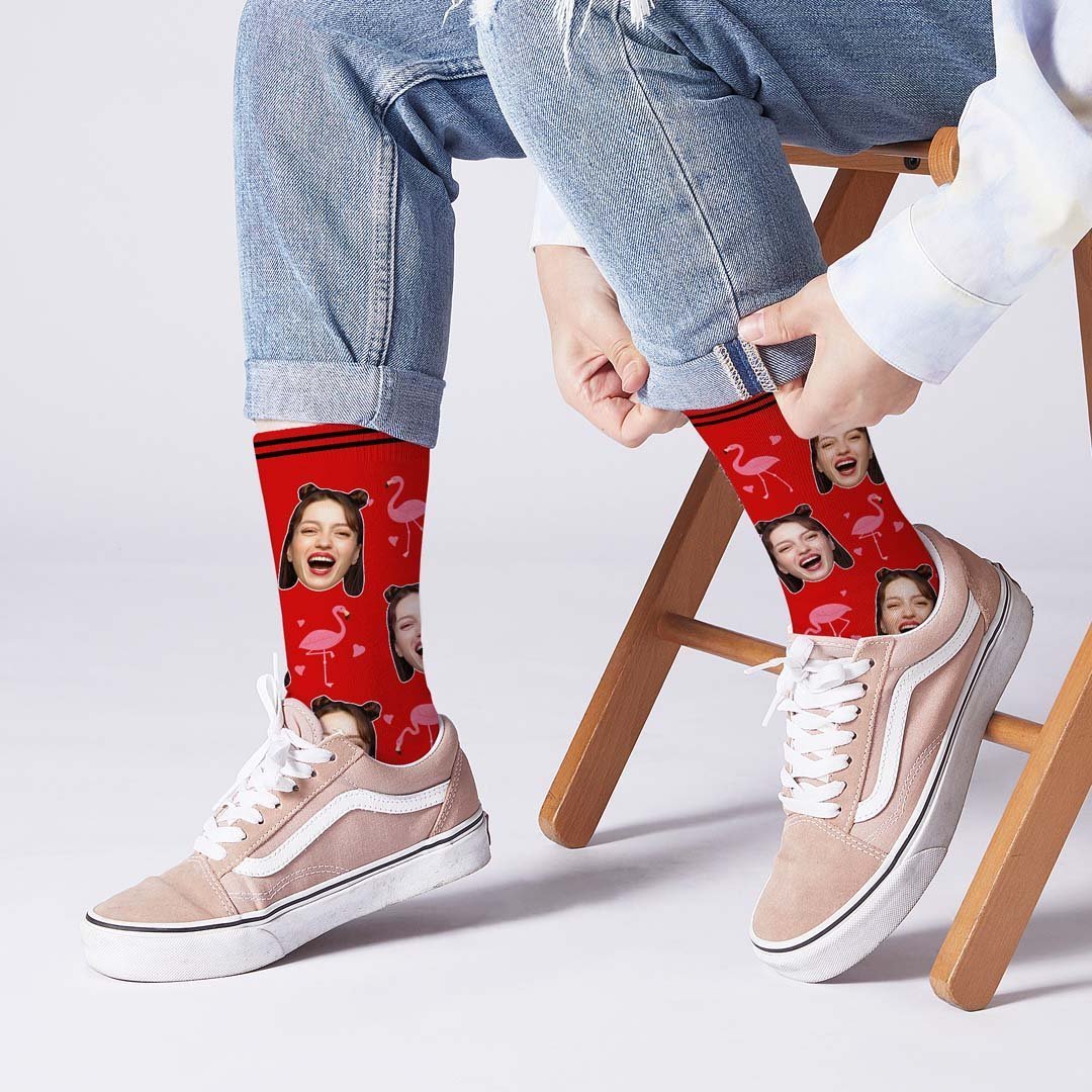Couple Custom Swan And Face On Socks - PhotoBoxer