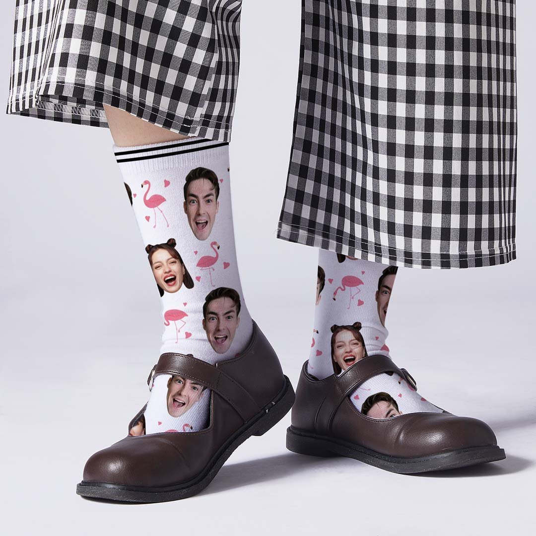 Couple Custom Swan And Face On Socks - PhotoBoxer