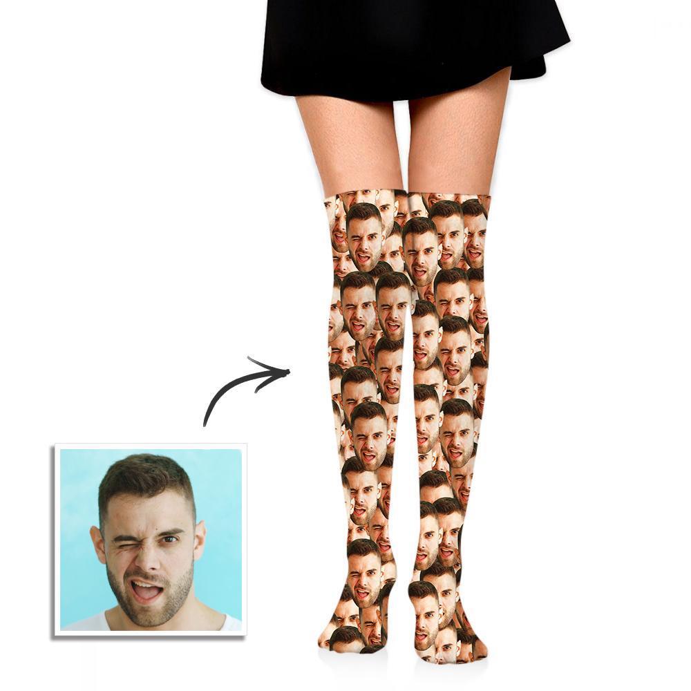 Personalized Face Mash Socks Custom Knee High Printed Picture - PhotoBoxer