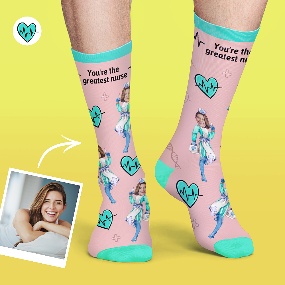 Custom Nurse Socks Add Pictures And Name - PhotoBoxer
