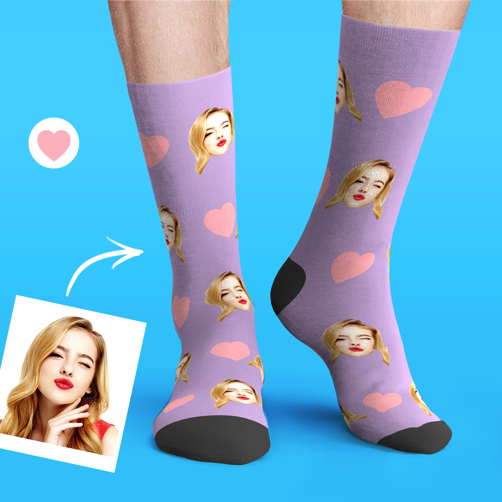 3D Preview Custom Personalized Face Socks - Love Heart - PhotoBoxer