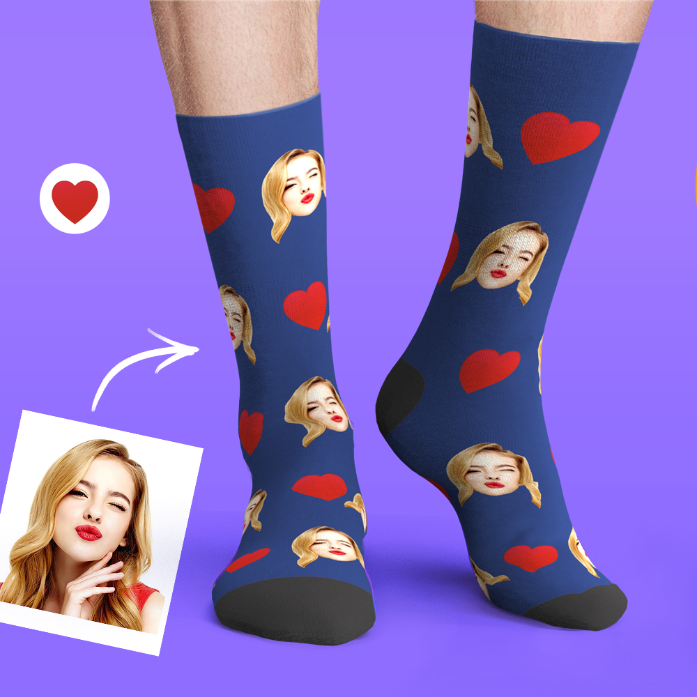 3D Preview Custom Personalized Face Socks - Love Heart - PhotoBoxer