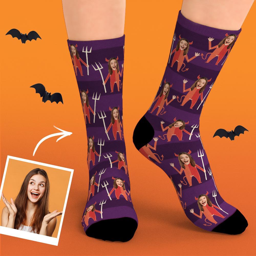 Custom Face Socks Funny Face Little Devil Halloween Gifts - PhotoBoxer