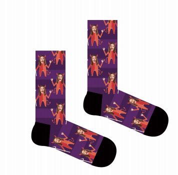 Custom Face Socks Funny Face Little Devil Halloween Gifts - PhotoBoxer