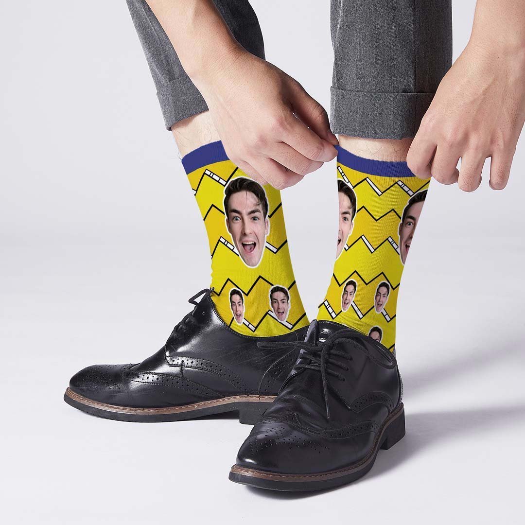Lightning Striped Face Socks Personalized Photo Socks - PhotoBoxer