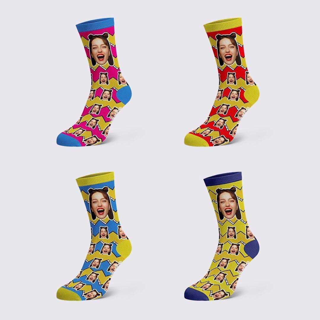 Lightning Striped Face Socks Personalized Photo Socks - PhotoBoxer