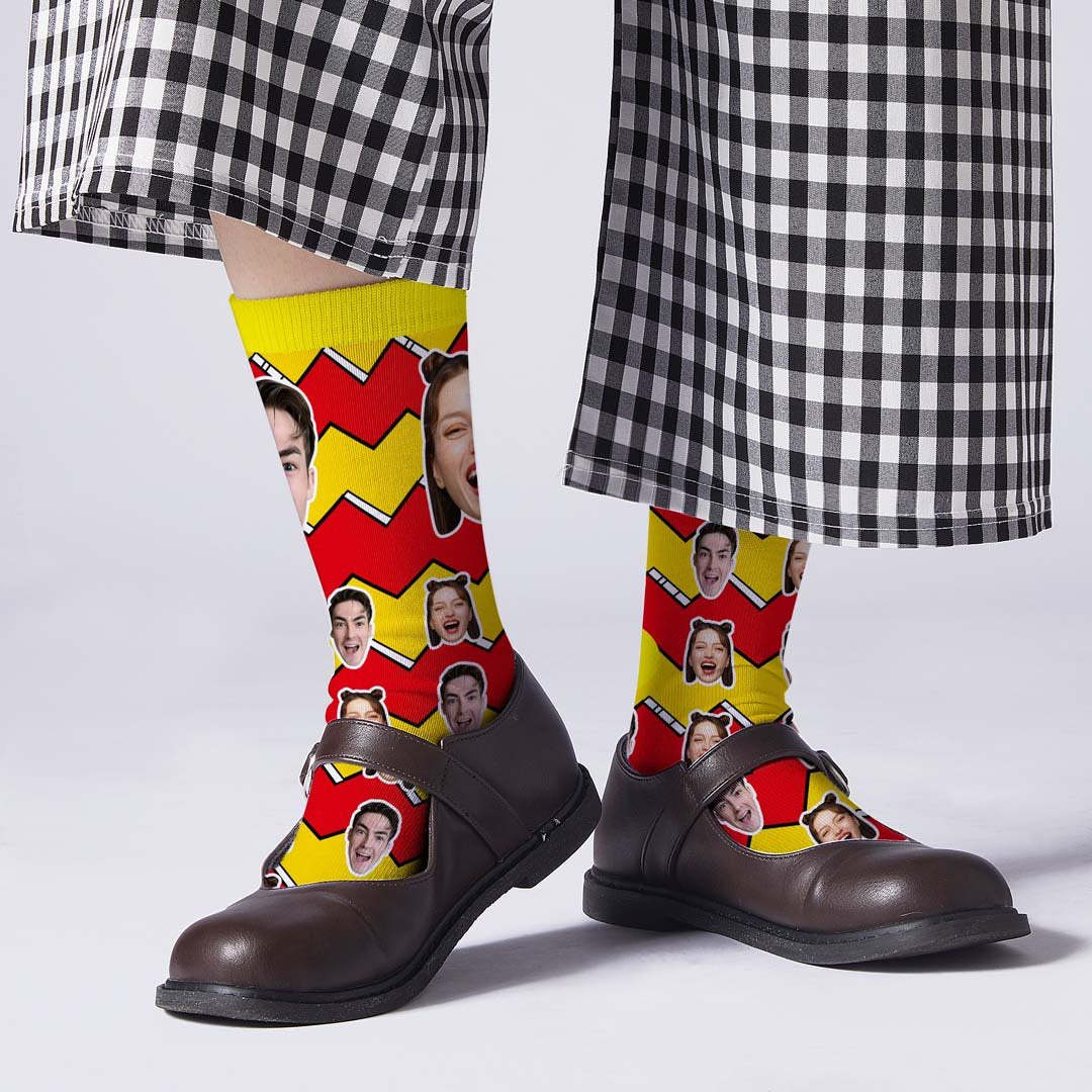 Lightning Striped Face Socks Personalized Photo Socks - PhotoBoxer