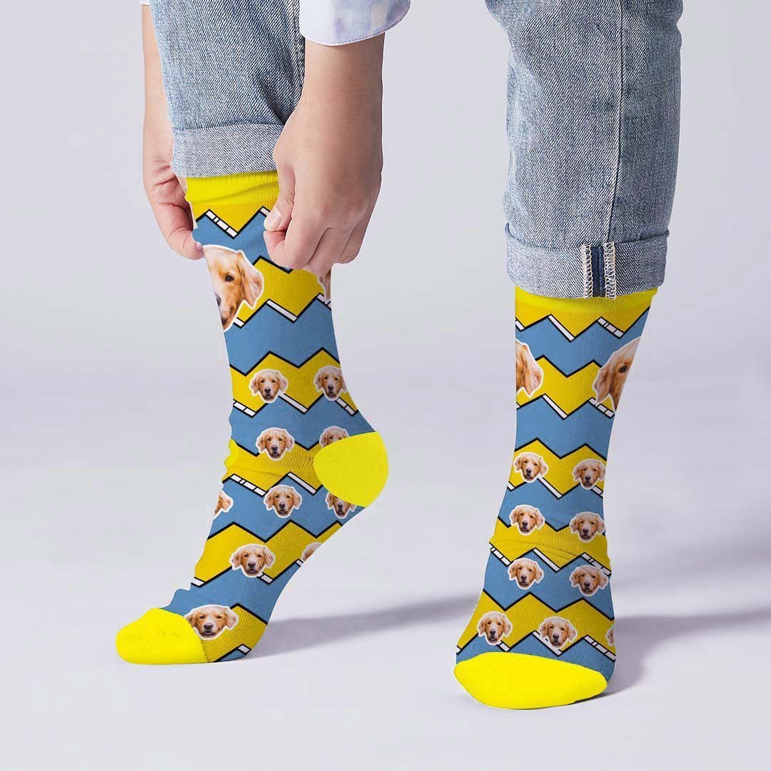 Lightning Striped Face Socks Personalized Photo Socks - PhotoBoxer