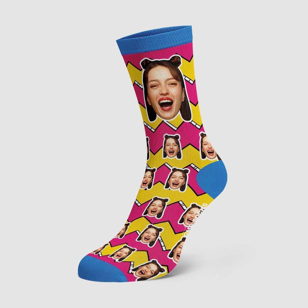 Lightning Striped Face Socks Personalized Photo Socks - PhotoBoxer