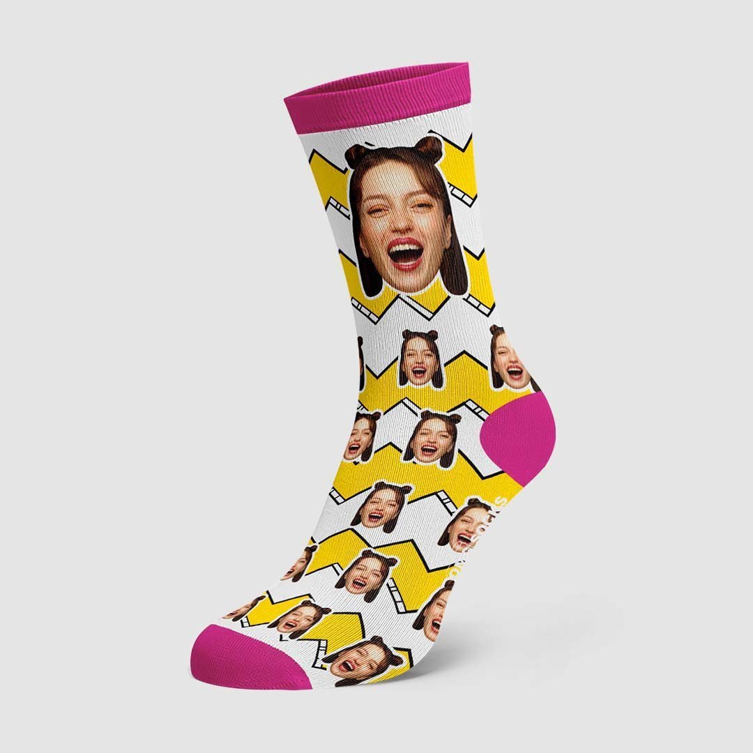 Lightning Striped Face Socks Personalized Photo Socks - PhotoBoxer