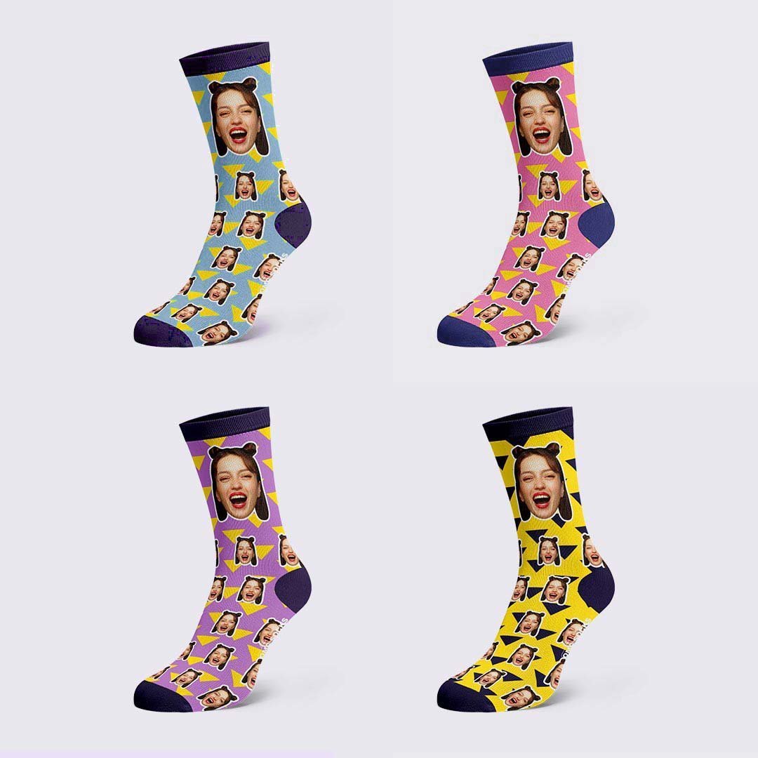 Lightning Striped Face Socks Personalized Photo Socks - PhotoBoxer