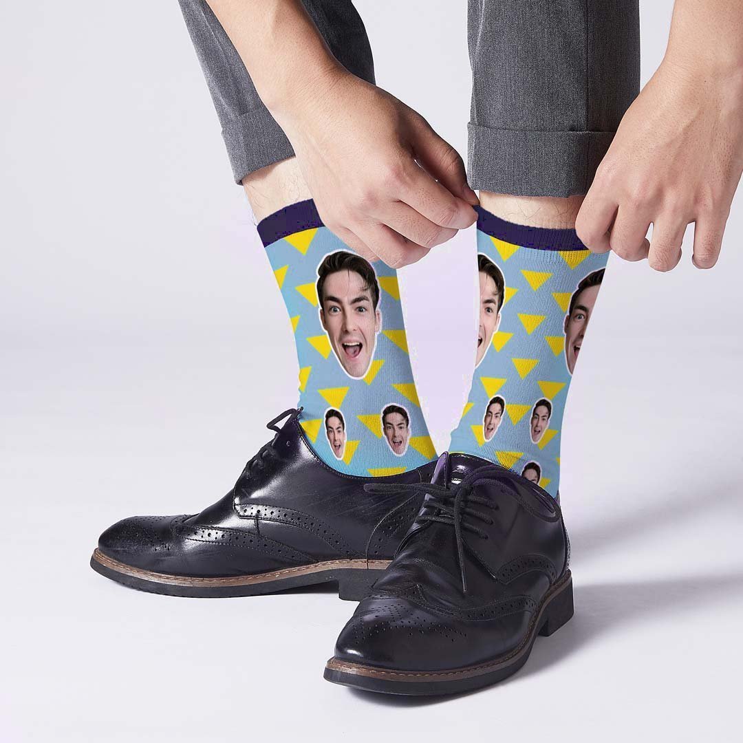 Lightning Striped Face Socks Personalized Photo Socks - PhotoBoxer