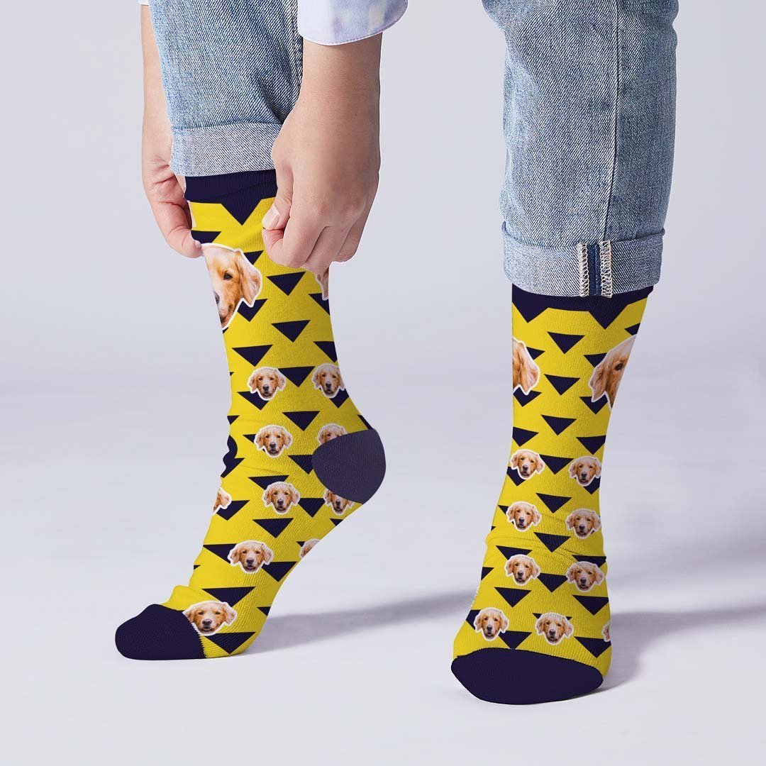 Lightning Striped Face Socks Personalized Photo Socks - PhotoBoxer