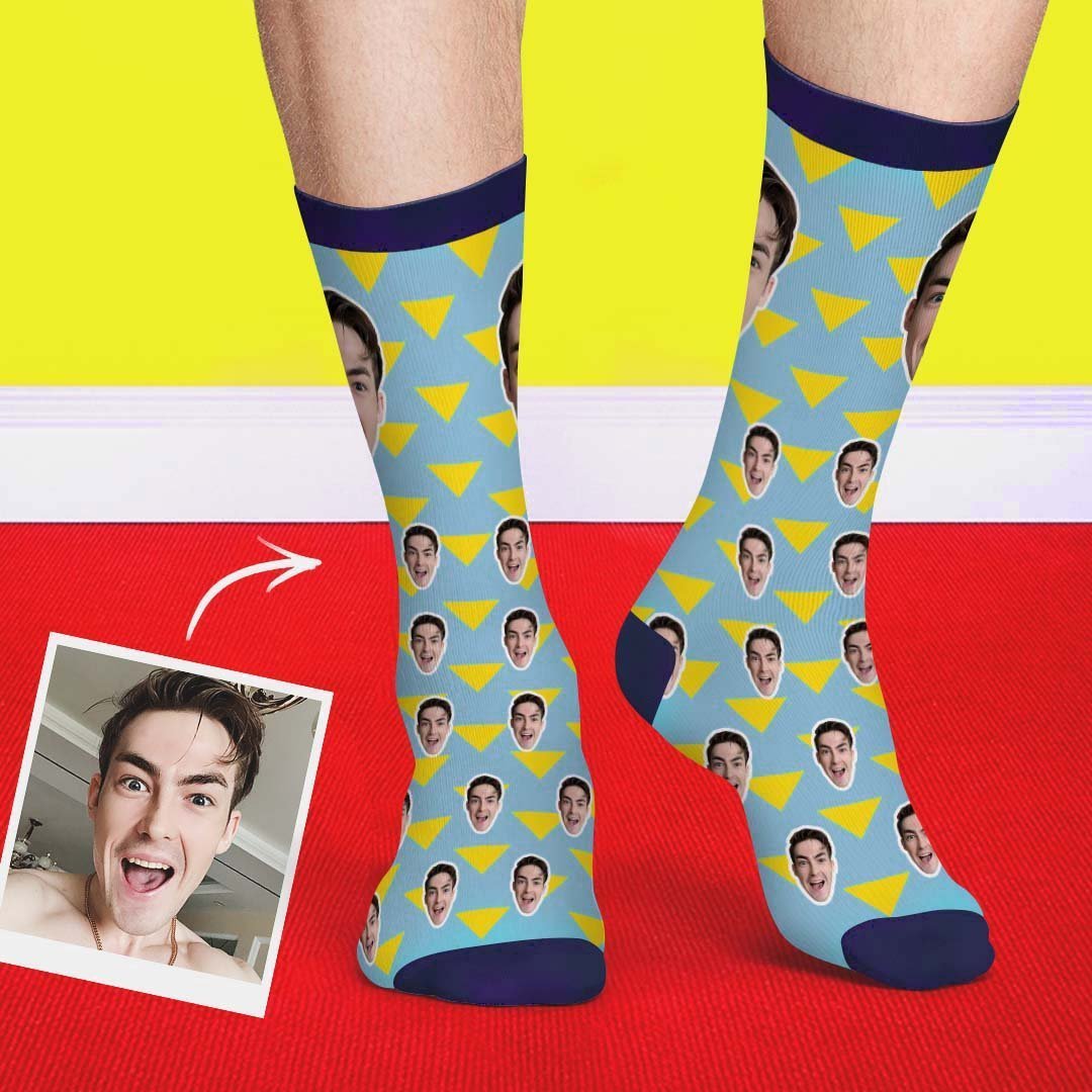 Lightning Striped Face Socks Personalized Photo Socks - PhotoBoxer
