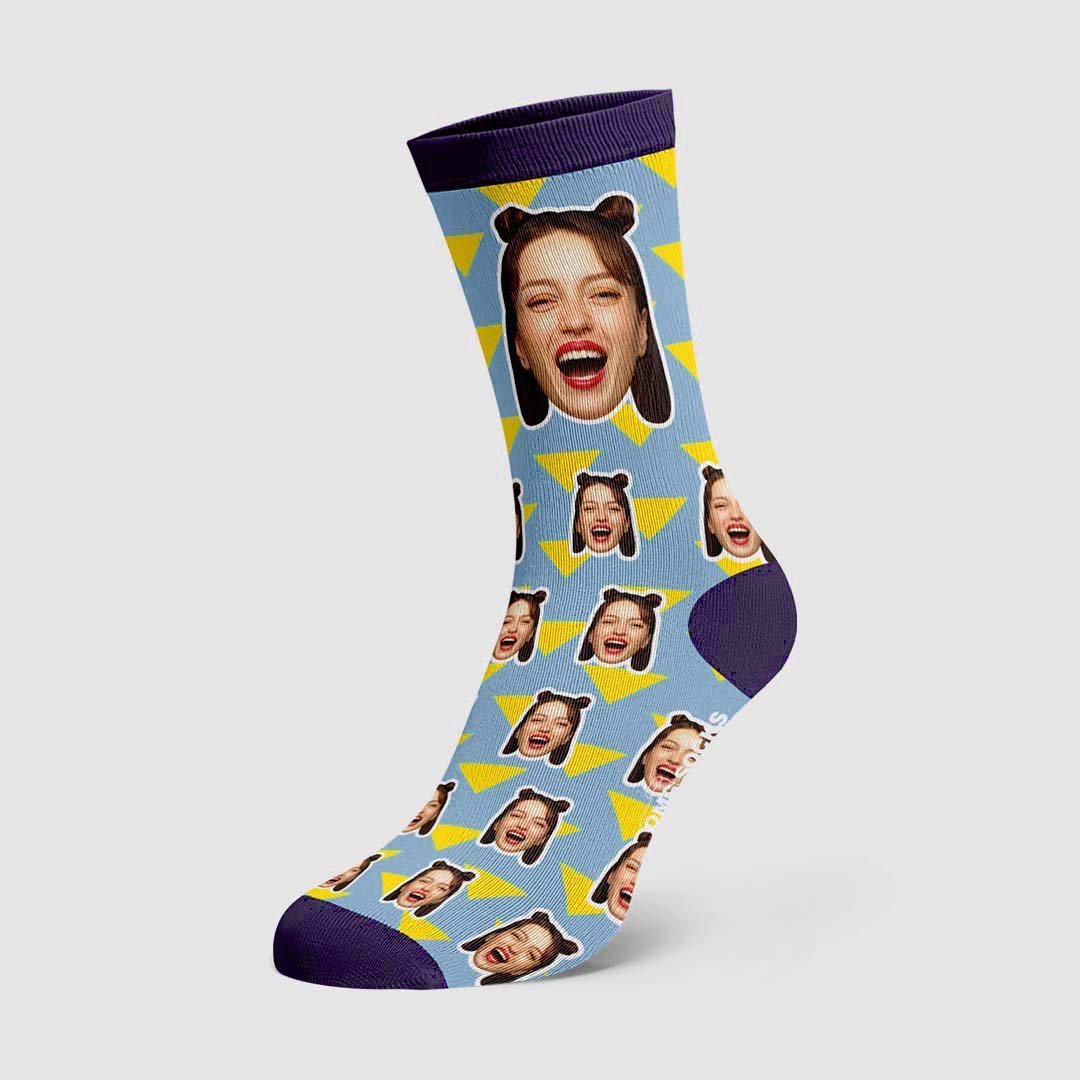 Lightning Striped Face Socks Personalized Photo Socks - PhotoBoxer