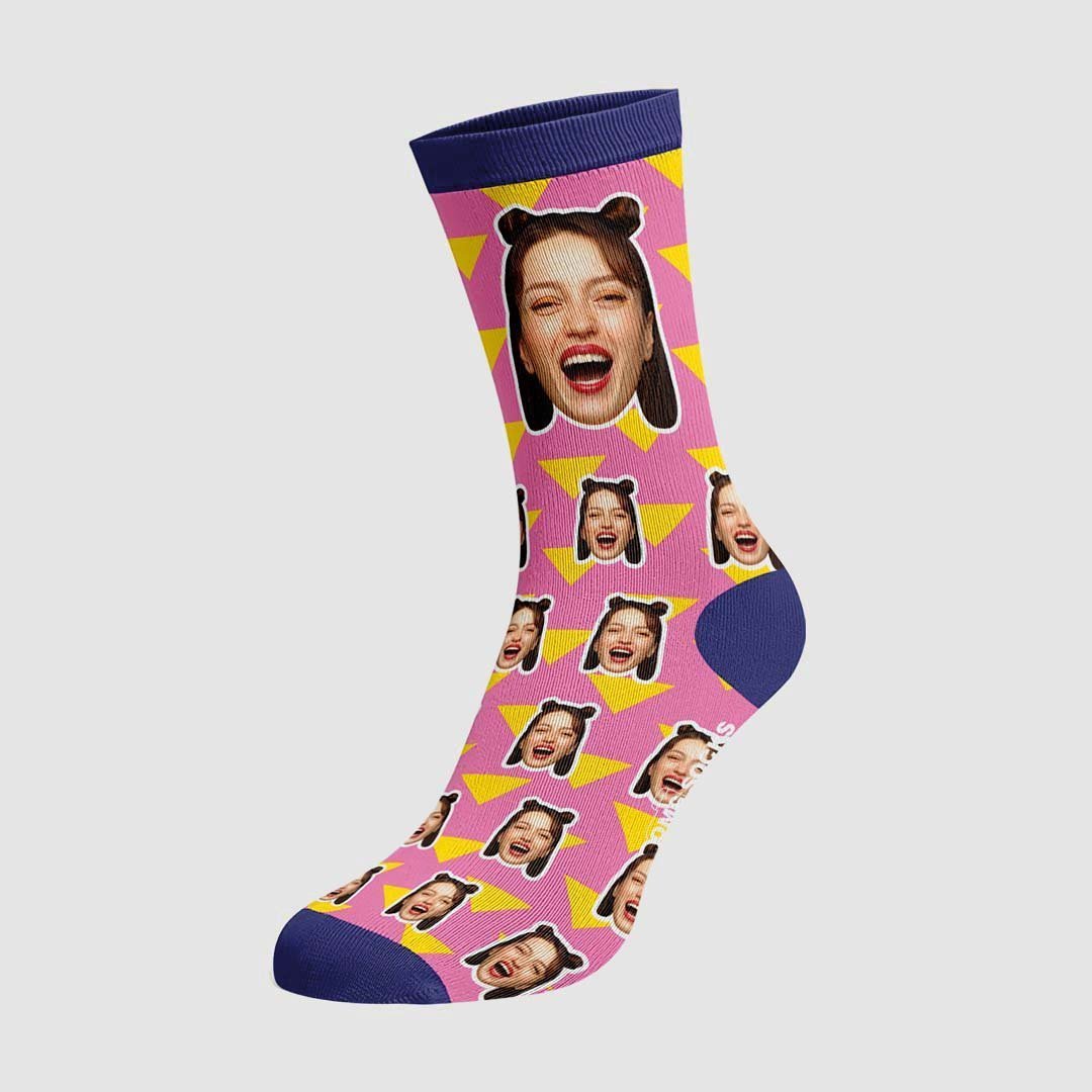 Lightning Striped Face Socks Personalized Photo Socks - PhotoBoxer
