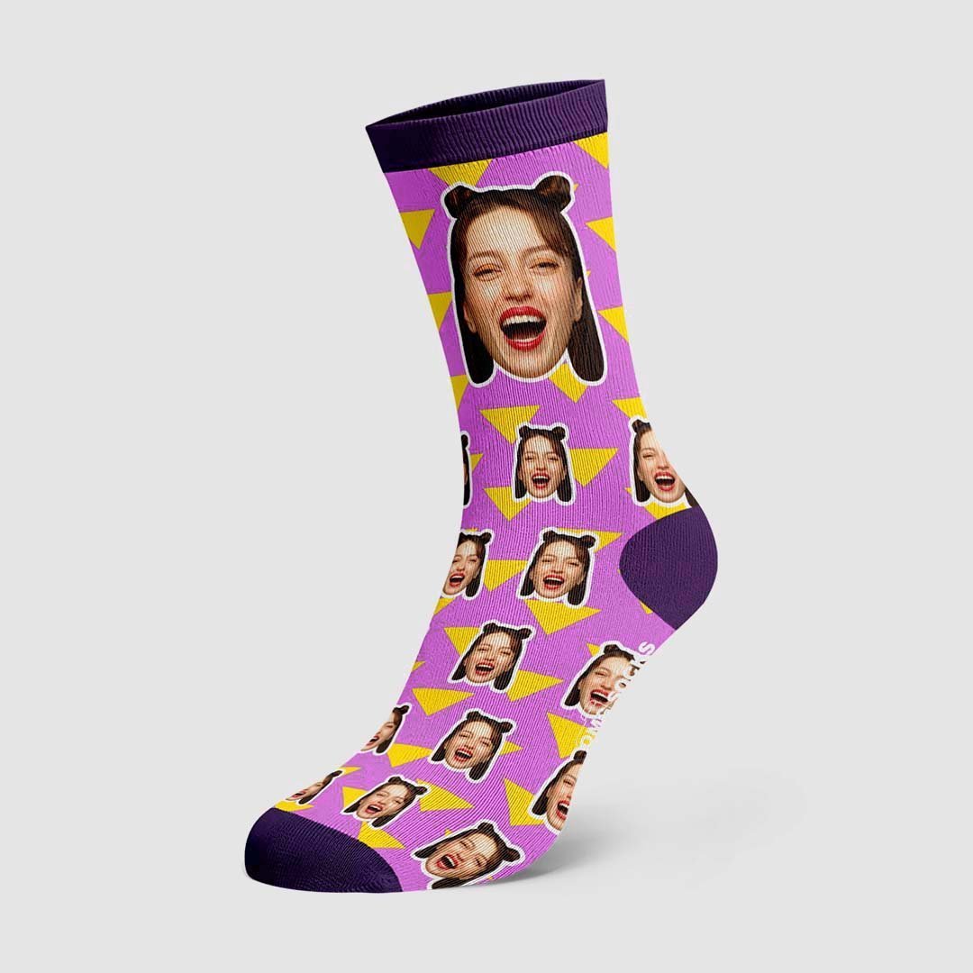 Lightning Striped Face Socks Personalized Photo Socks - PhotoBoxer