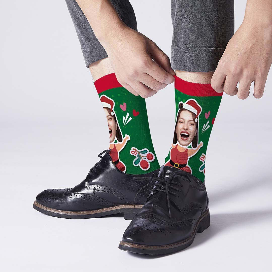 Christmas Custom Socks Face On Santa Claus Body - PhotoBoxer
