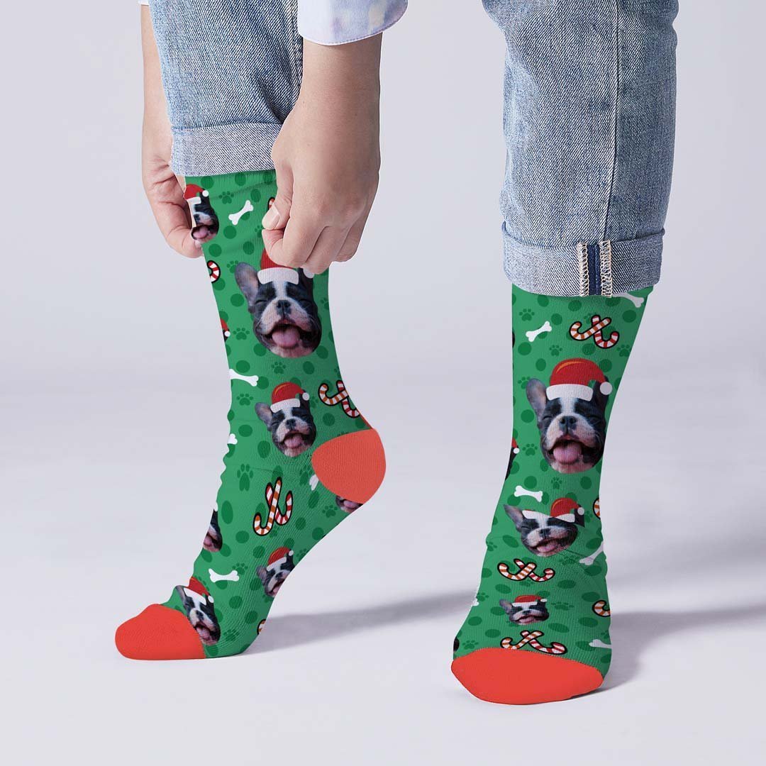 Christmas Dog Face Socks - PhotoBoxer