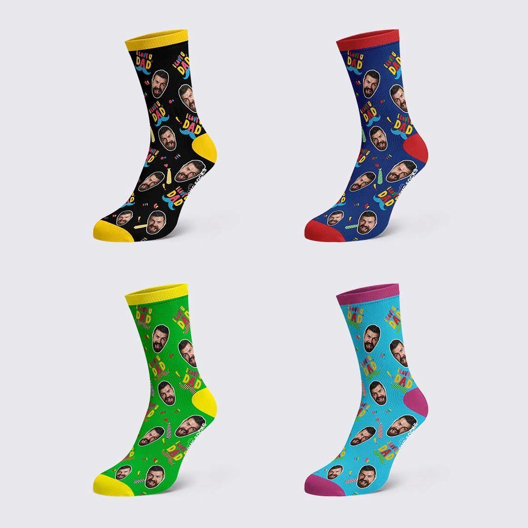 I Love Dad Face On Socks - PhotoBoxer