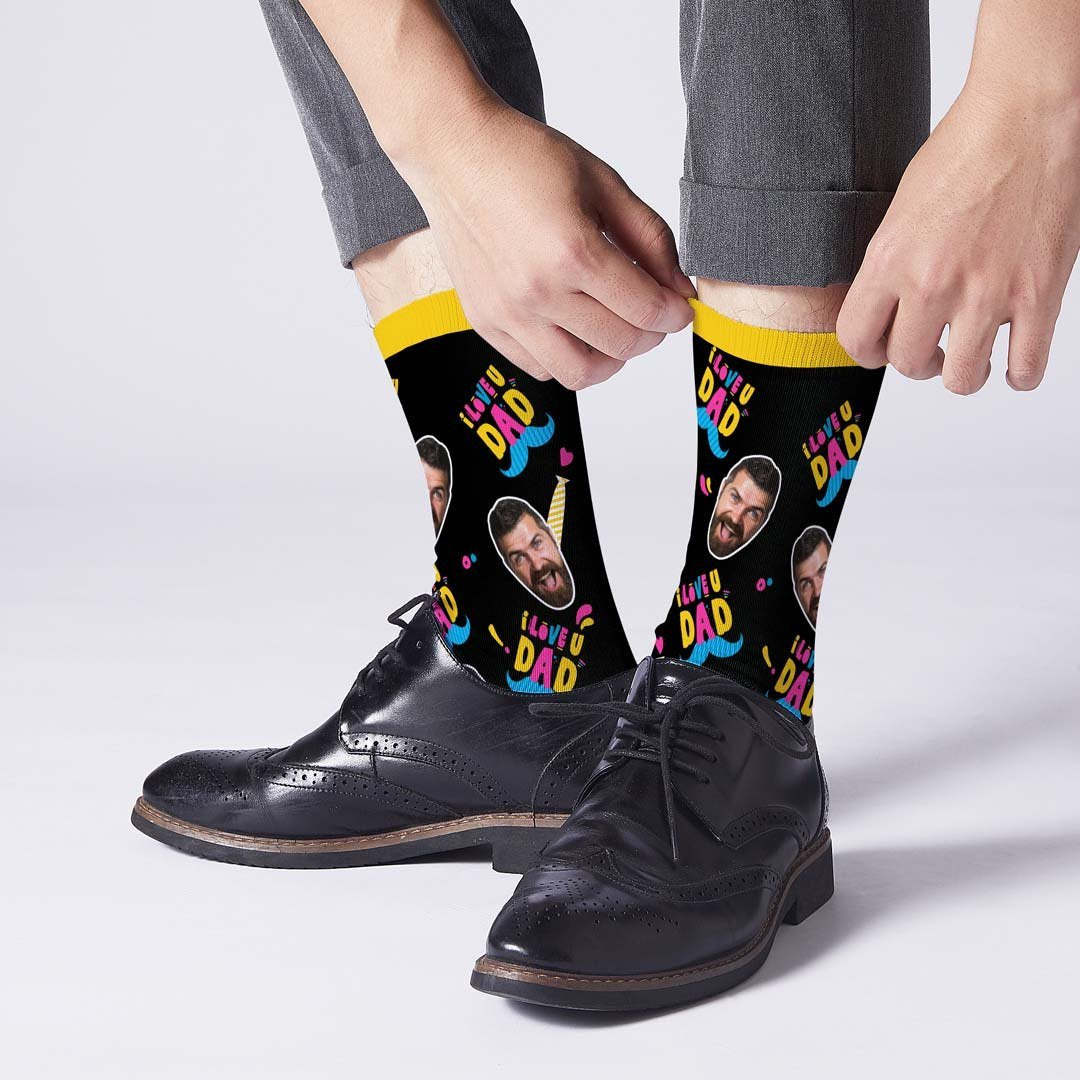 I Love Dad Face On Socks - PhotoBoxer